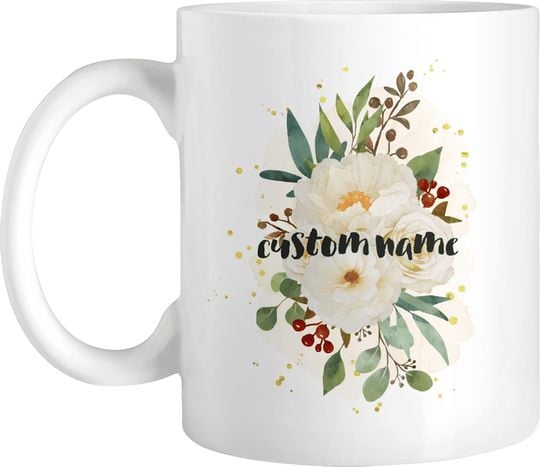 Caneca personalizada com flores e nome
