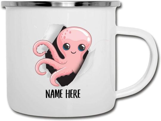 Caneca de esmalte personalizada com polvo e nome