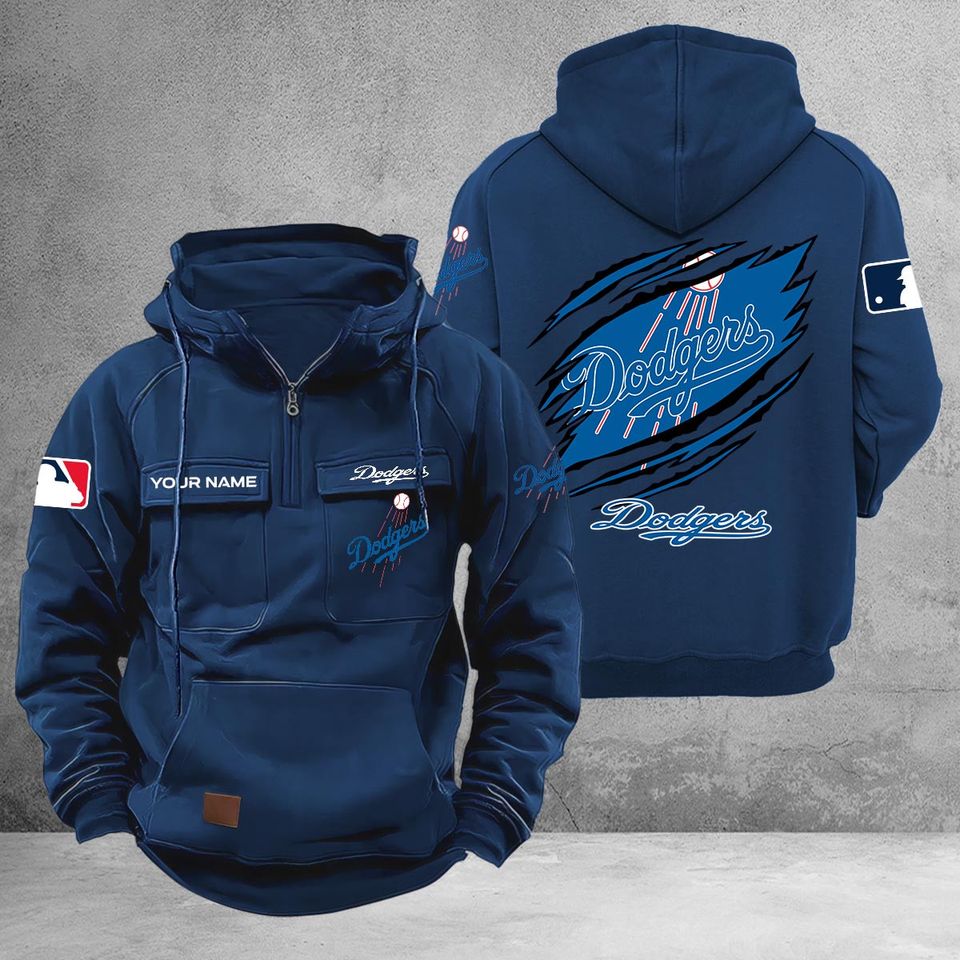 Custom Production Signs Los Angeles Dodgers Multi-Pockets Zip-Up Hoodie sold by Adorned Best ...