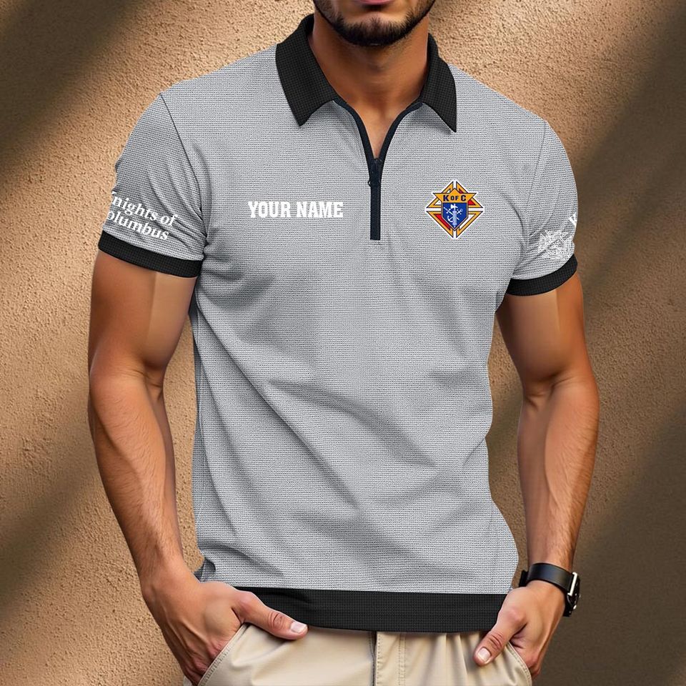Knight Of Columbu Custom Name Zip Polo Shirt Gift for Men Dad Husband ...