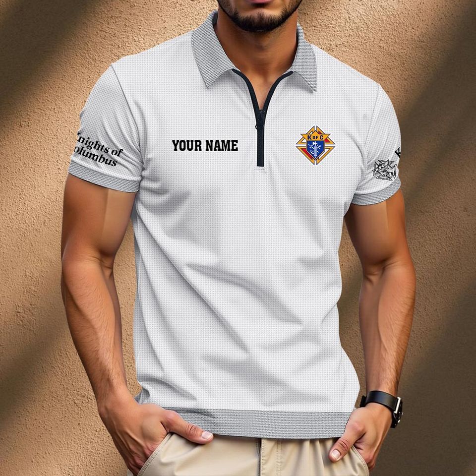 Knight Of Columbu Custom Name Zip Polo Shirt Gift for Men Dad Husband ...