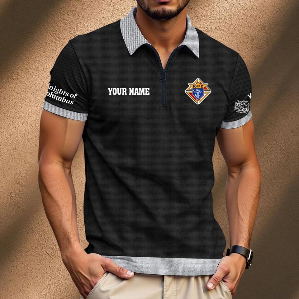 Knight Of Columbu Custom Name Zip Polo Shirt Gift for Men Dad Husband ...
