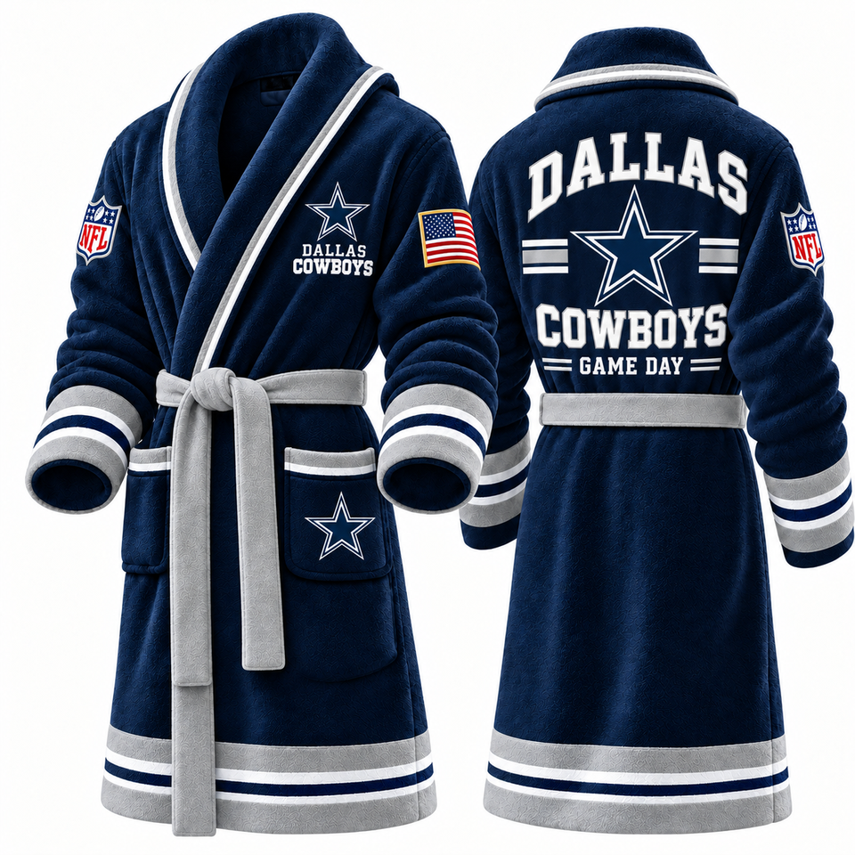 Slide Robe Ideas Dal-las Cowboys Navy Blue and Silver Hooded Bathrobe – Football Fan ...