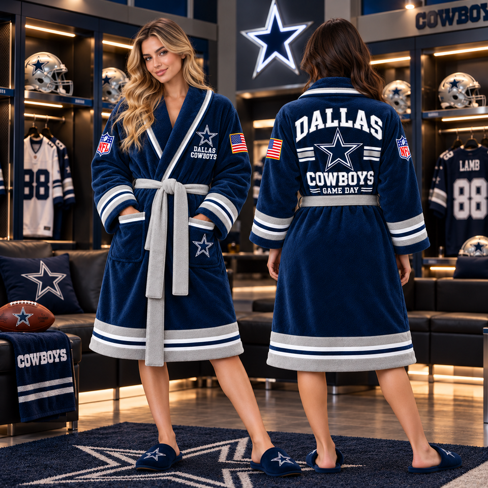 Slide Robe Ideas Dal-las Cowboys Navy Blue and Silver Hooded Bathrobe – Football Fan ...