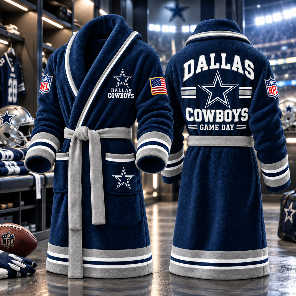 Slide Robe Ideas Dal-las Cowboys Navy Blue and Silver Hooded Bathrobe – Football Fan ...