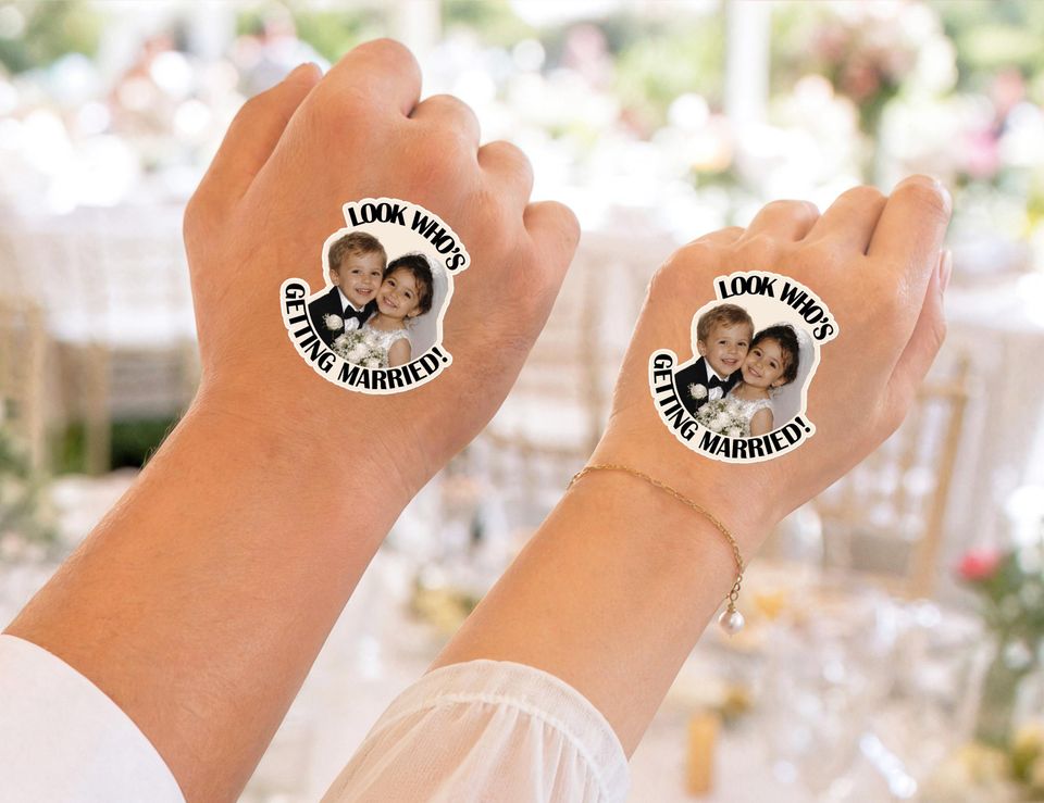 Look Who’s Getting Married Custom Stickers, Custom Photo Wedding Face ...