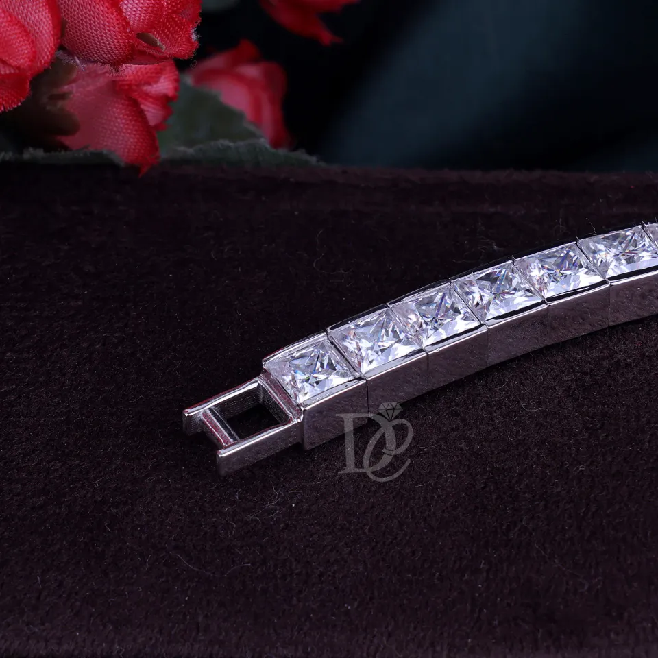 Half Bezel set Tennis Princess Moissanite Bracelet,5.5 MM square ...