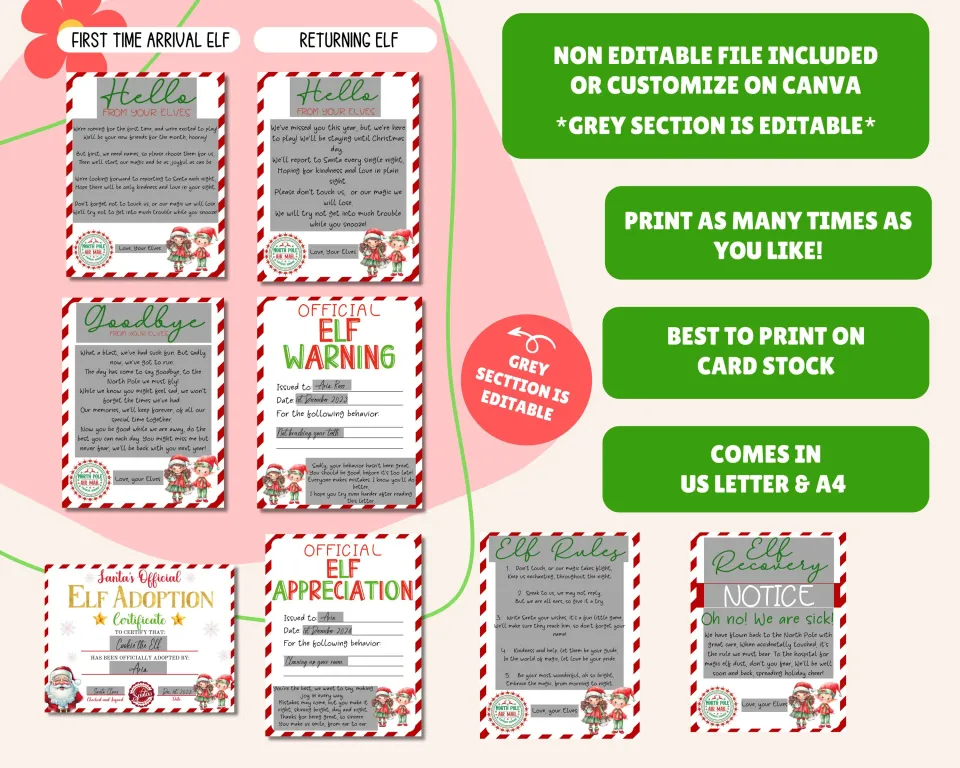 EDITABLE Elf Letters, Elf Welcome Letter, Elf Goodbye Letter, Elf Rules ...