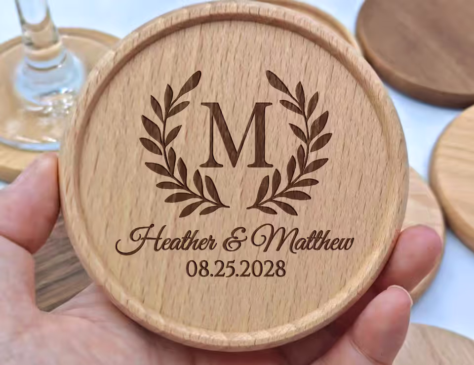 Bulk Personalized Wooden Coaster - Engraved Rustic Coasters - Wedding ...