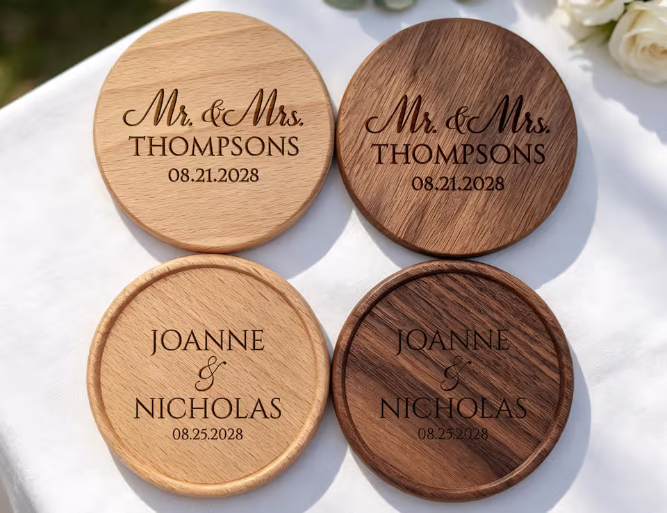 Bulk Personalized Wooden Coaster - Engraved Rustic Coasters - Wedding ...