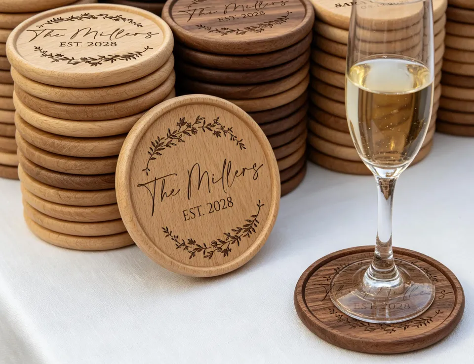 Bulk Personalized Wooden Coaster - Engraved Rustic Coasters - Wedding ...