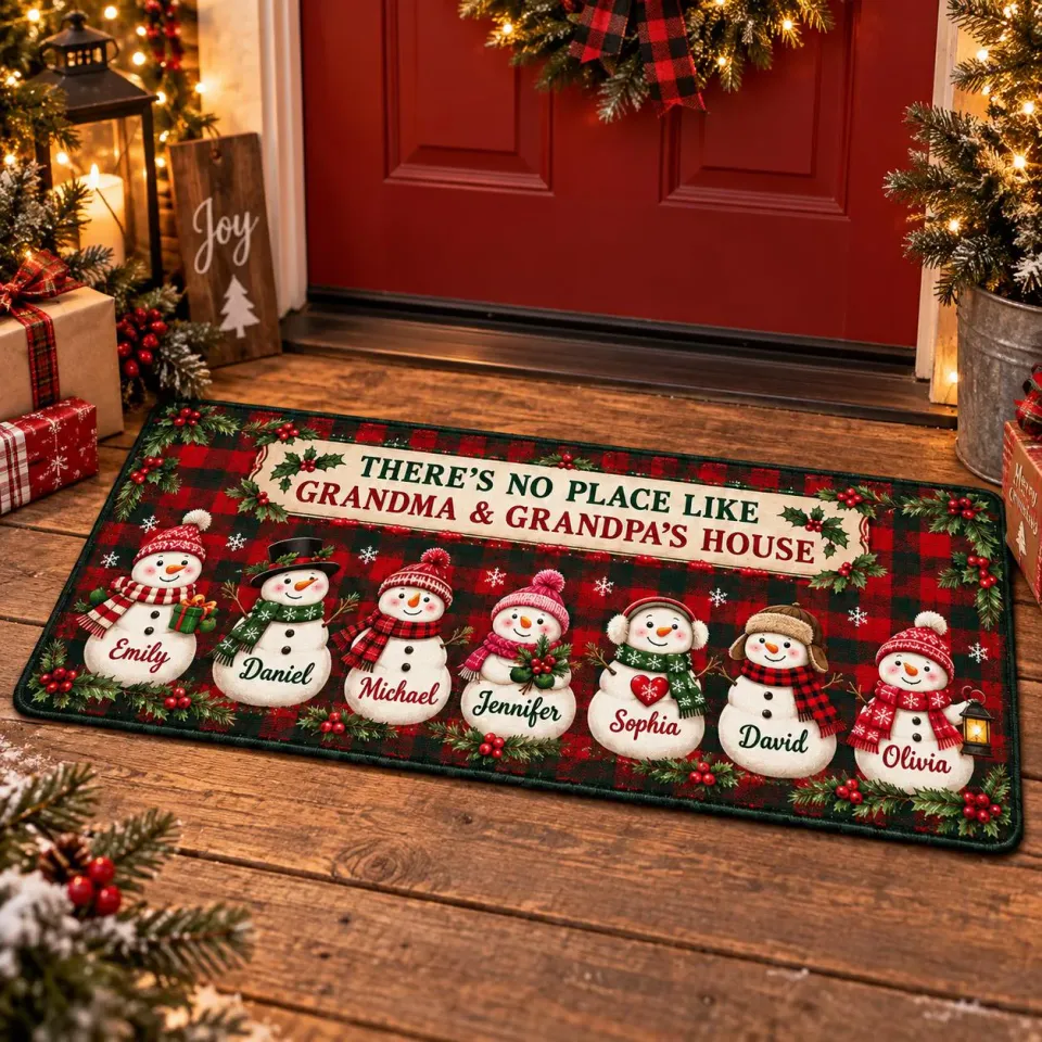 Personalized Grandparents Christmas Floor Mat, Custom Snowman Names ...