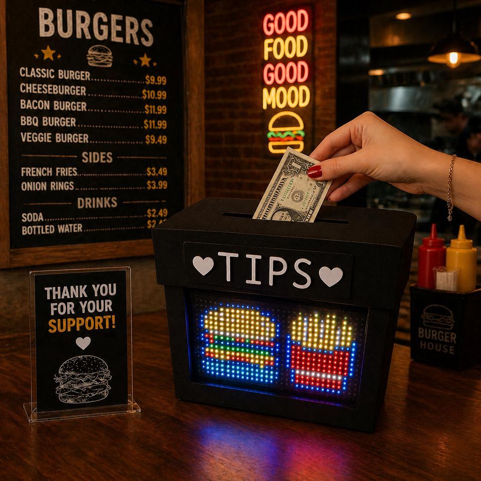 Programmable LED Tip Jar Box – Custom Message Digital Jar, Bluetooth ...