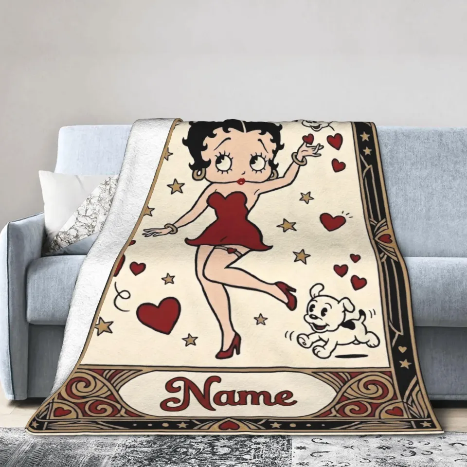 Betty Boop Vintage Fleece Blanket, Retro Betty Boop And Pudgy Dog ...