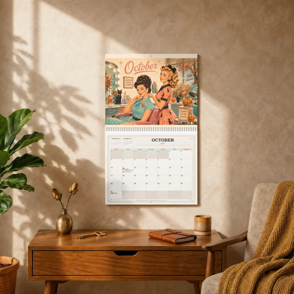 2027 1950's Hairstyle Wall Calendar, Retro Salon Pinup Monthly Planner ...