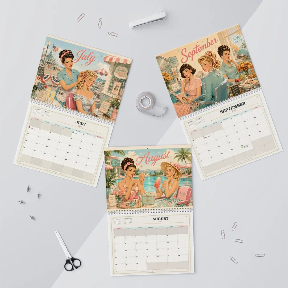 2027 1950's Hairstyle Wall Calendar, Retro Salon Pinup Monthly Planner ...