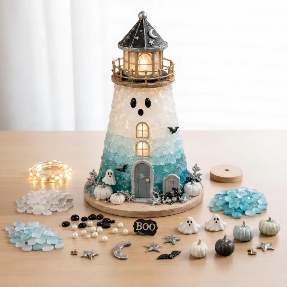 Sea Glass Style DIY Lighthouse Kit, Coastal Craft, Beach House Decor ...