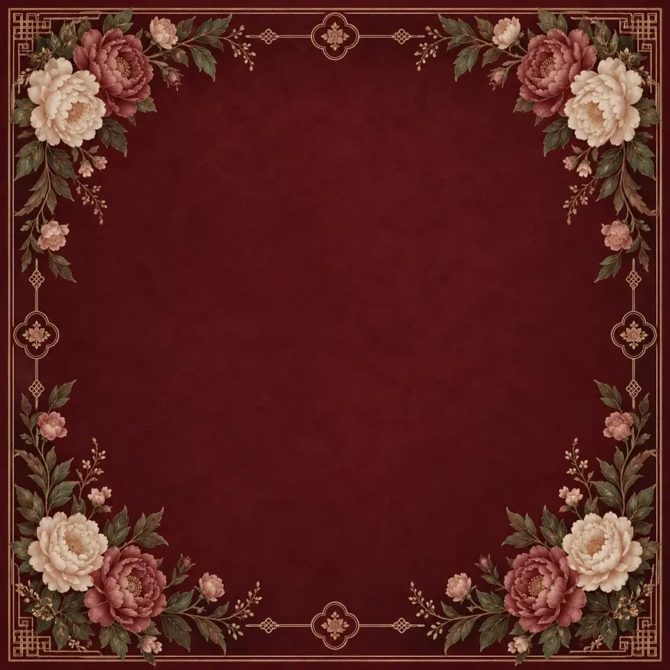American Mahjong Mat, Burgundy Peony Floral Game Mat, Luxury Botanical ...